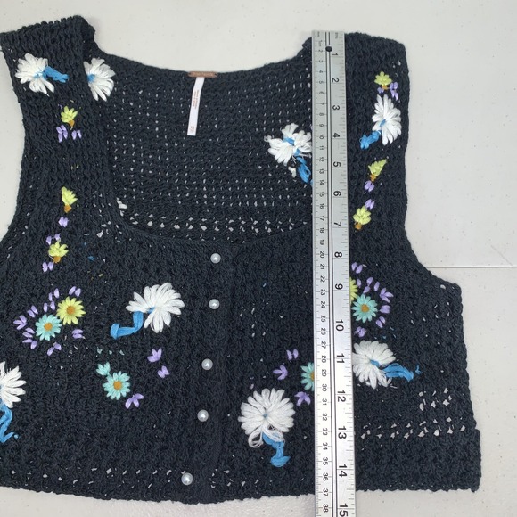Free People Womens CS  Embroidered Crochet Wildflowers Cardi Tank Top Boho - Picture 3 of 7